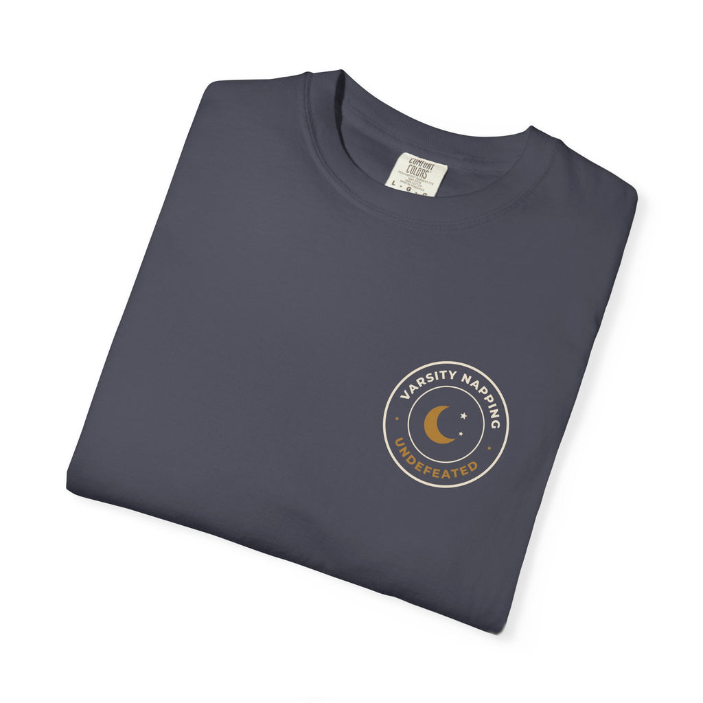 Folded navy Varsity Napping tee by Mildly Unavailable