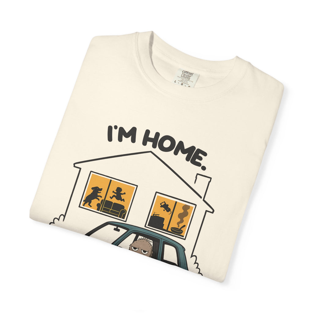 Folded ivory Just Sitting in the Car for a Minute Murray tee by Mildly Unavailable, close-up of the front design