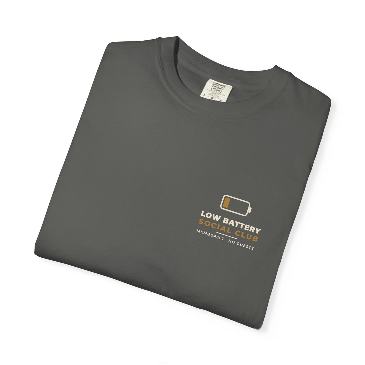 Folded pepper Low Battery Social Club tee by Mildly Unavailable