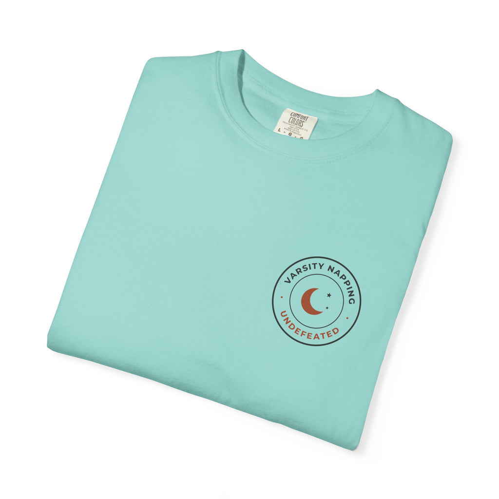 Folded chalky mint Varsity Napping tee by Mildly Unavailable