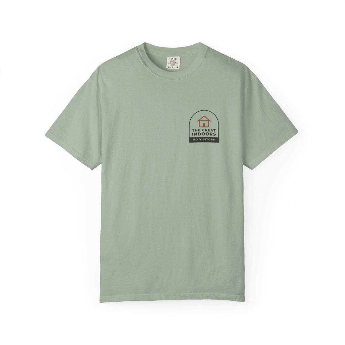 Front of the bay The Great Indoors tee by Mildly Unavailable: a small left-chest The Great Indoors tee, no visitors