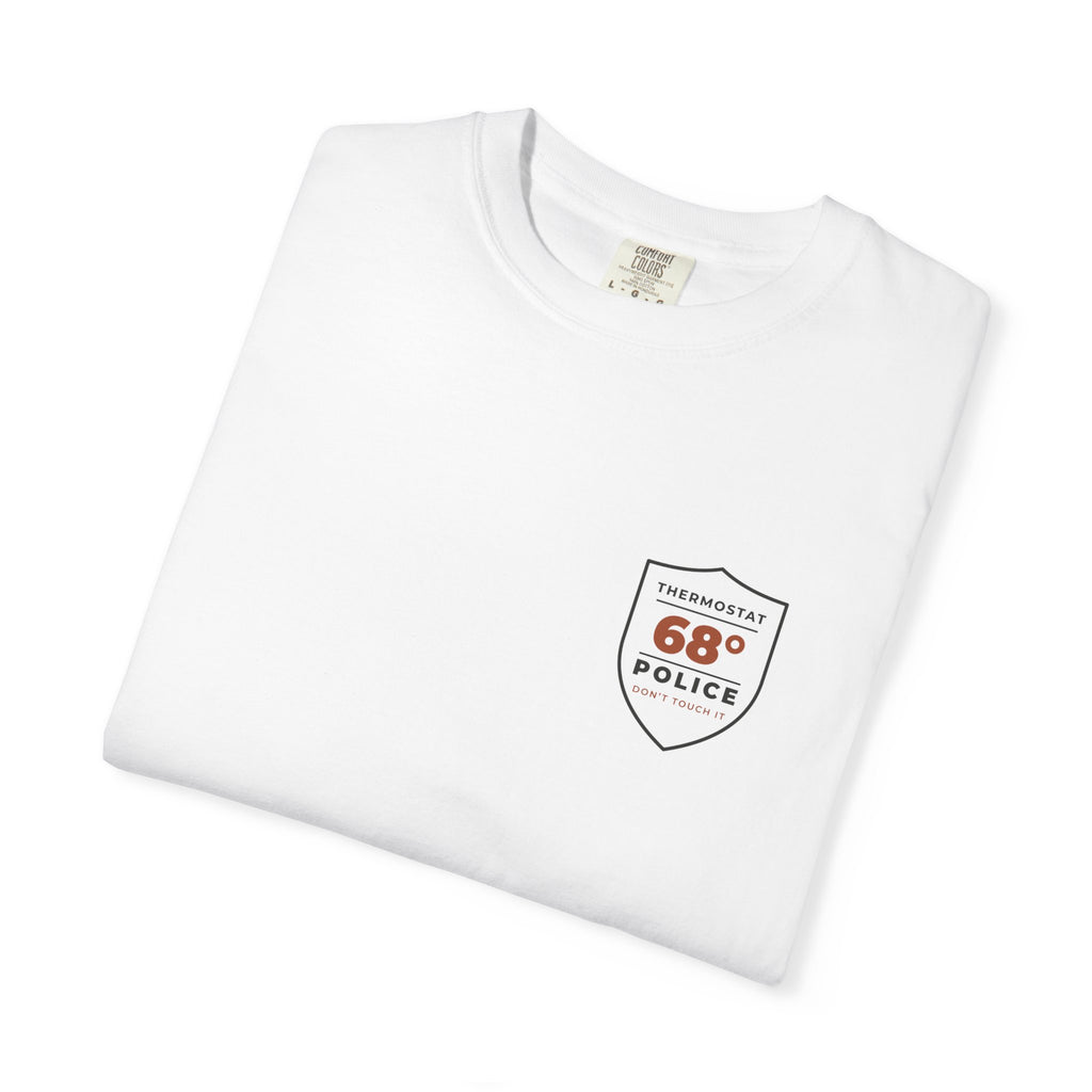Folded white Thermostat Police tee by Mildly Unavailable