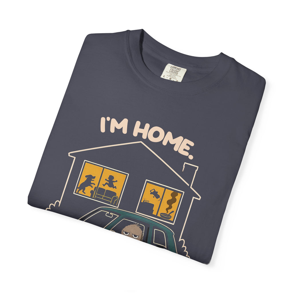 Folded navy Just Sitting in the Car for a Minute Murray tee by Mildly Unavailable, close-up of the front design