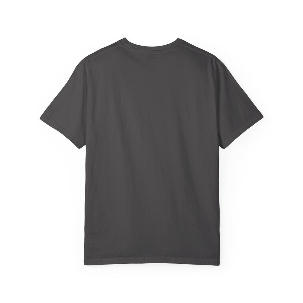 Back of the graphite Built for Overlanding tee by Mildly Unavailable, plain with no print