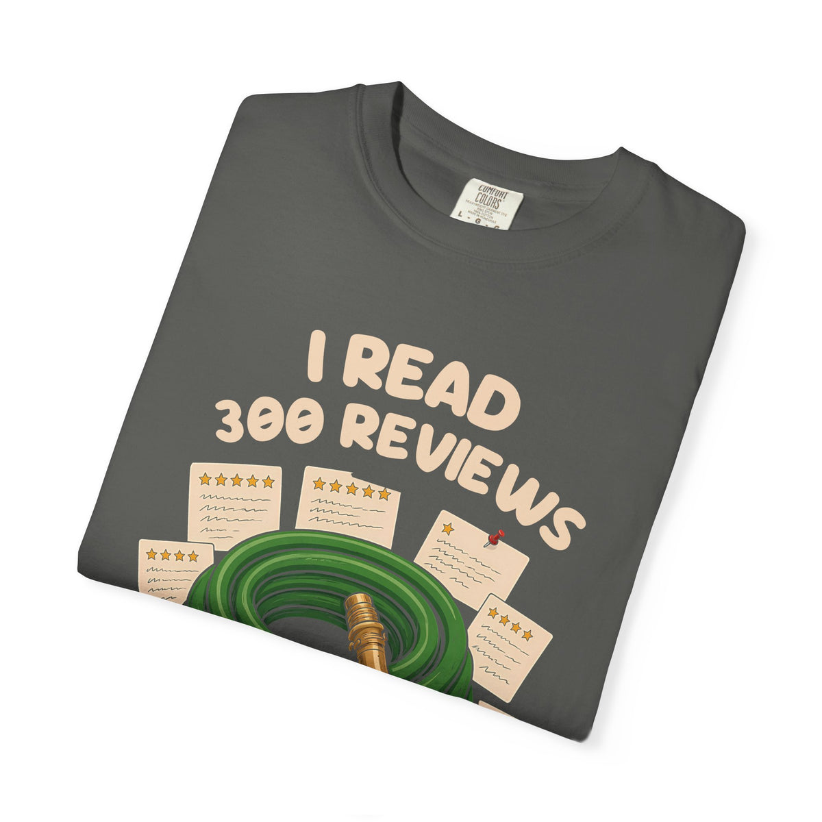 Folded pepper I Read 300 Reviews for a Garden Hose tee by Mildly Unavailable, close-up of the front design