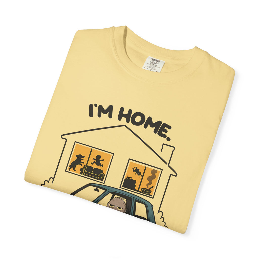 Folded butter Just Sitting in the Car for a Minute Murray tee by Mildly Unavailable, close-up of the front design