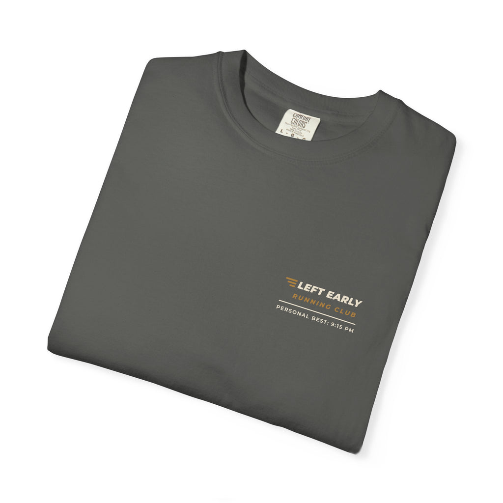 Folded pepper Left Early Running Club tee by Mildly Unavailable