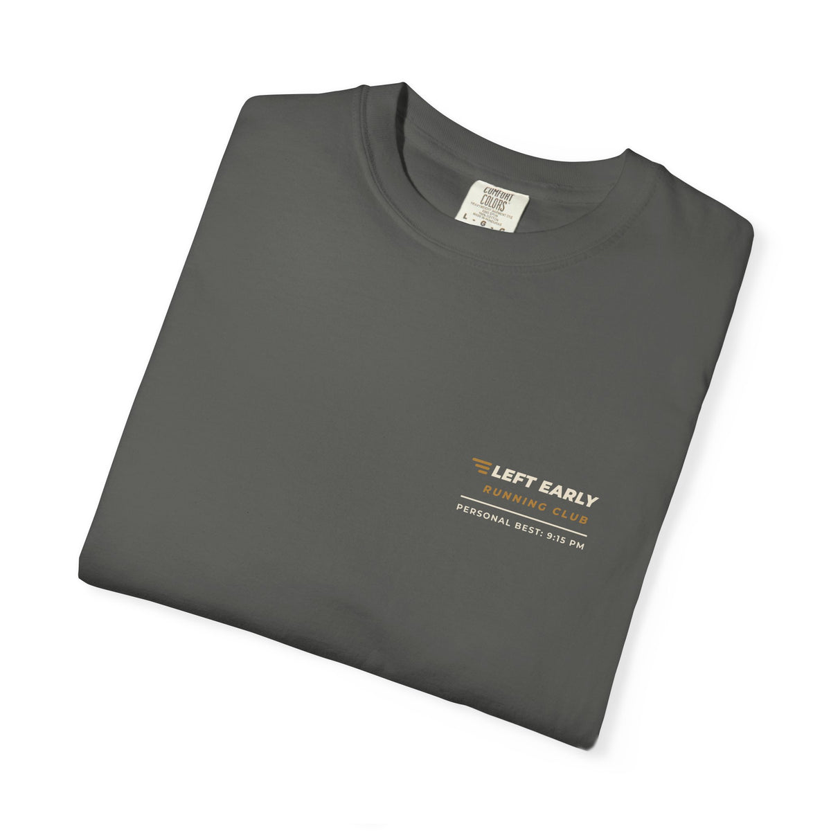 Folded pepper Left Early Running Club tee by Mildly Unavailable