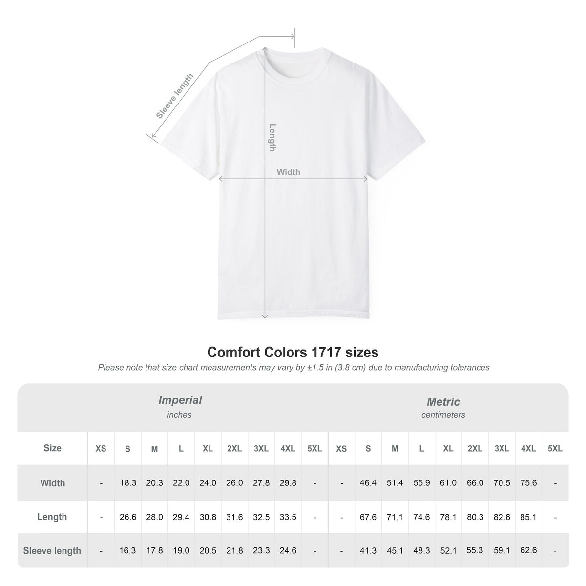 Size chart for the Just Sitting in the Car for a Minute Murray tee by Mildly Unavailable, sizes S to 4XL