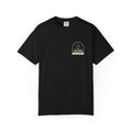 Front of the black The Great Indoors tee by Mildly Unavailable: a small left-chest The Great Indoors tee, no visitors