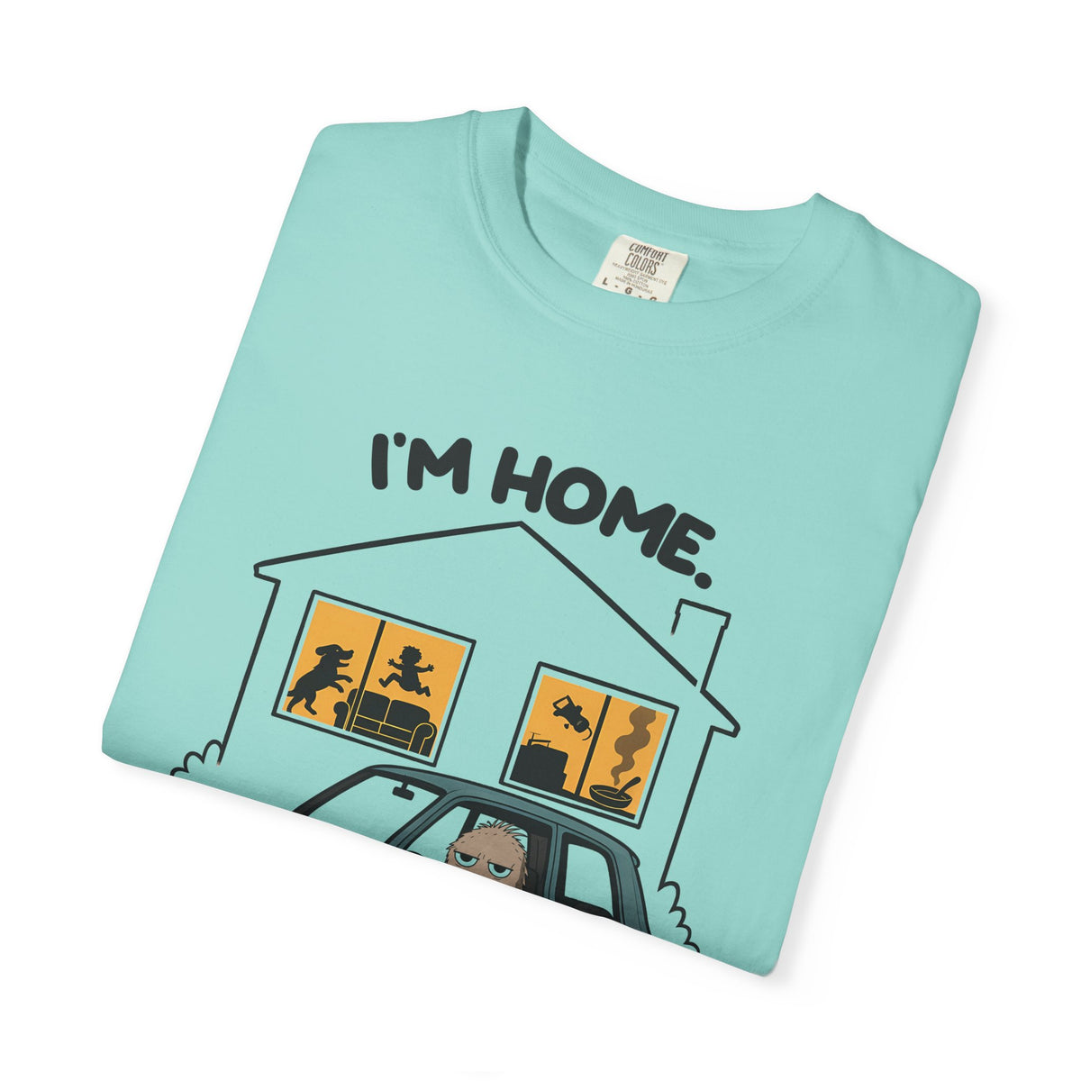 Folded chalky mint Just Sitting in the Car for a Minute Murray tee by Mildly Unavailable, close-up of the front design