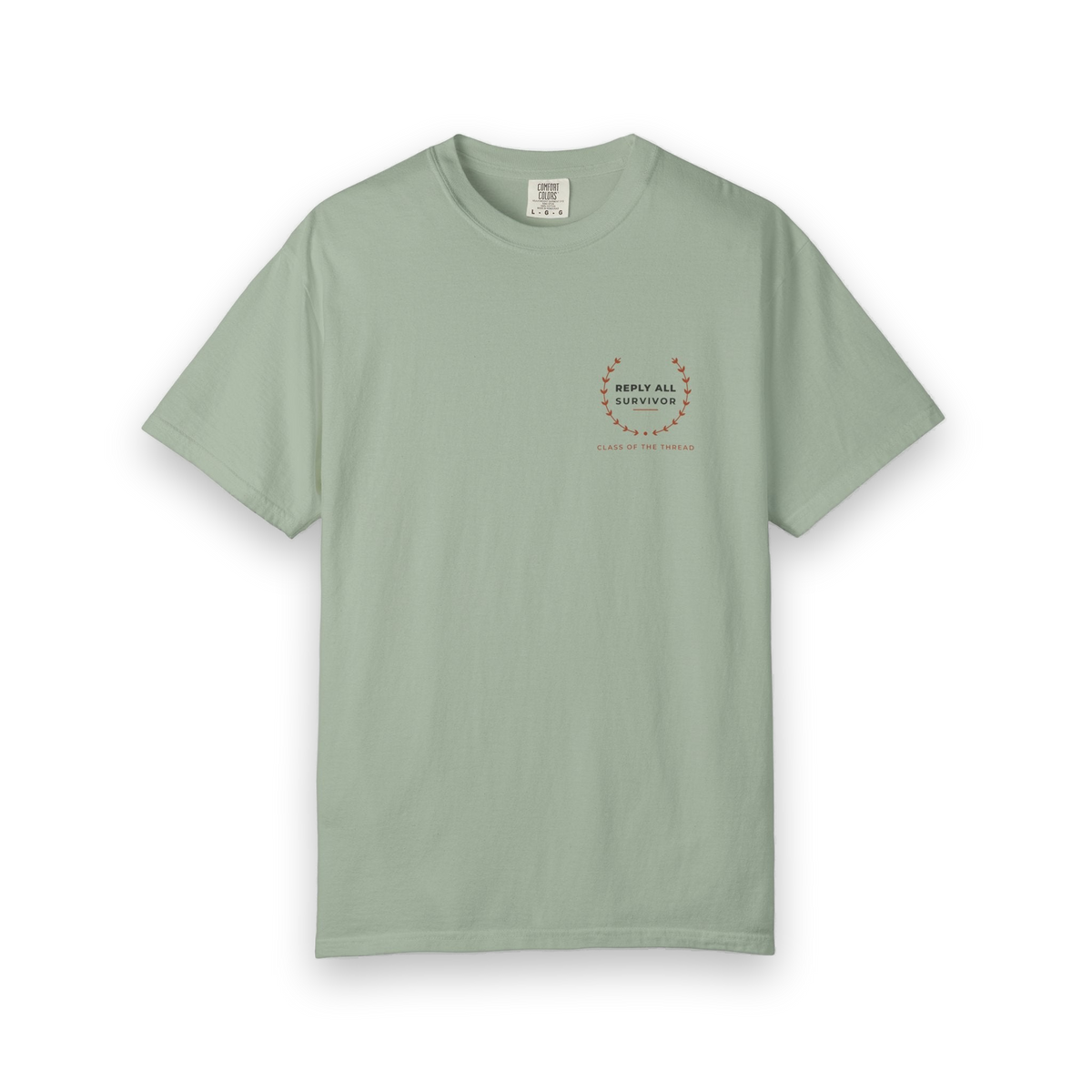 Front of the bay Reply All Survivor tee by Mildly Unavailable: a small left-chest Reply All Survivor tee, Class of the Thread