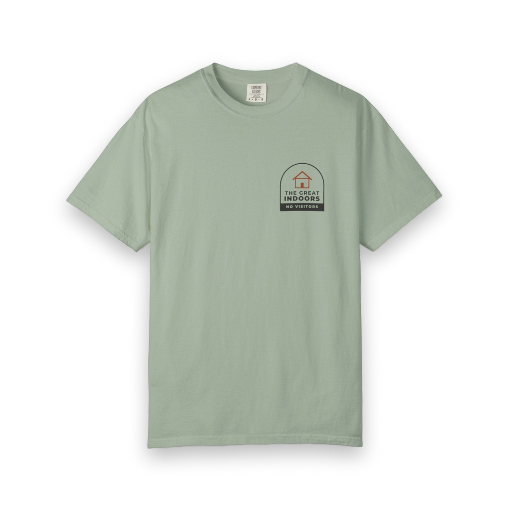 Front of the bay The Great Indoors tee by Mildly Unavailable: a small left-chest The Great Indoors tee, no visitors