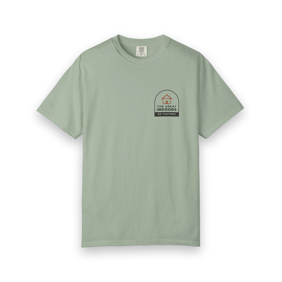 Front of the bay The Great Indoors tee by Mildly Unavailable: a small left-chest The Great Indoors tee, no visitors